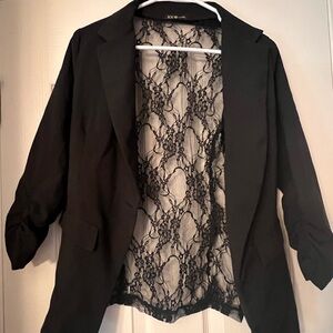 Ice Black Lace Blazer Tailored Suit Jacket